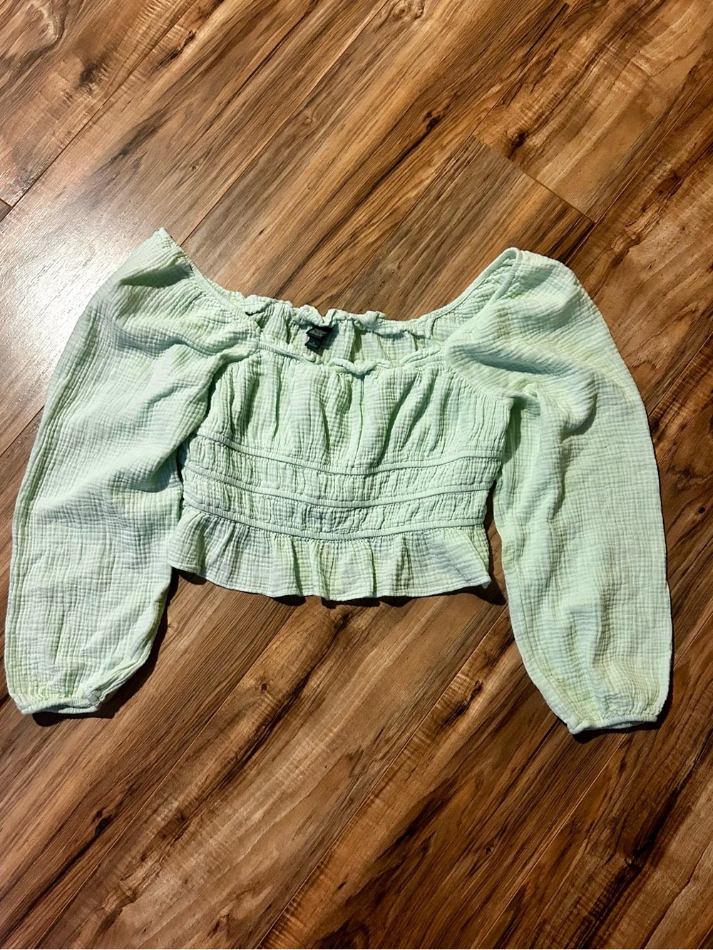 wild fable Mint Green Smocked Off-Shoulder Crop Top
